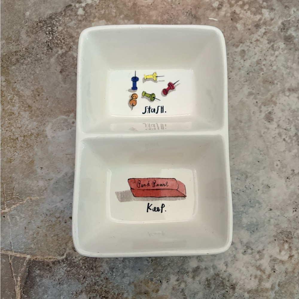 Rae Dunn Stash Keep Divided Dish Catch-all Trinket Tray Office Desk Organizer